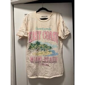American Thrift Mens East Coast Miami Beach Florida Graphic T-Shirt Cream Large